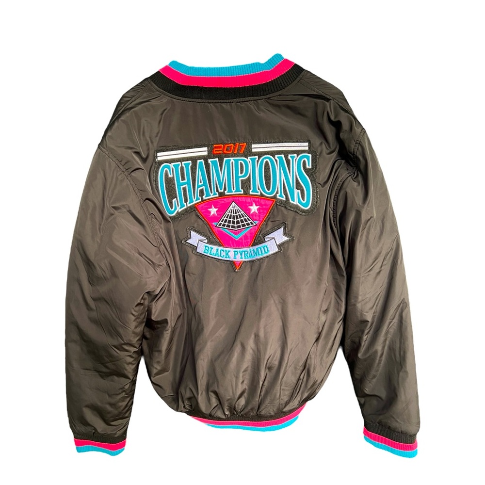 XXL Black Pyramid Jacket Black Pink Blue CHAMPION 2017 Quilt Snap Varsity Bomber